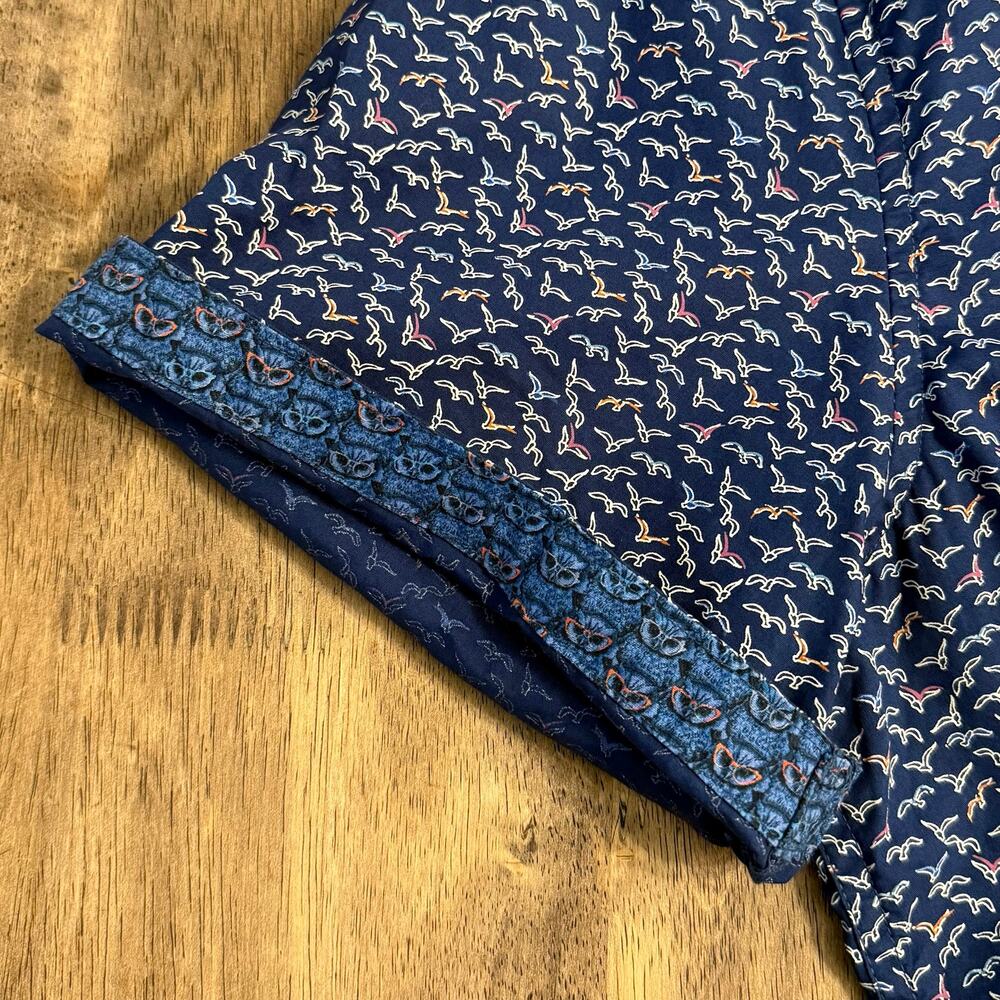Robert Graham Cotswold Short Sleeve Button Down Shirt Birds Seagulls Blue Men XL - Picture 8 of 9